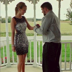 Jovani Black and Iridescent Crystal Cocktail Dress